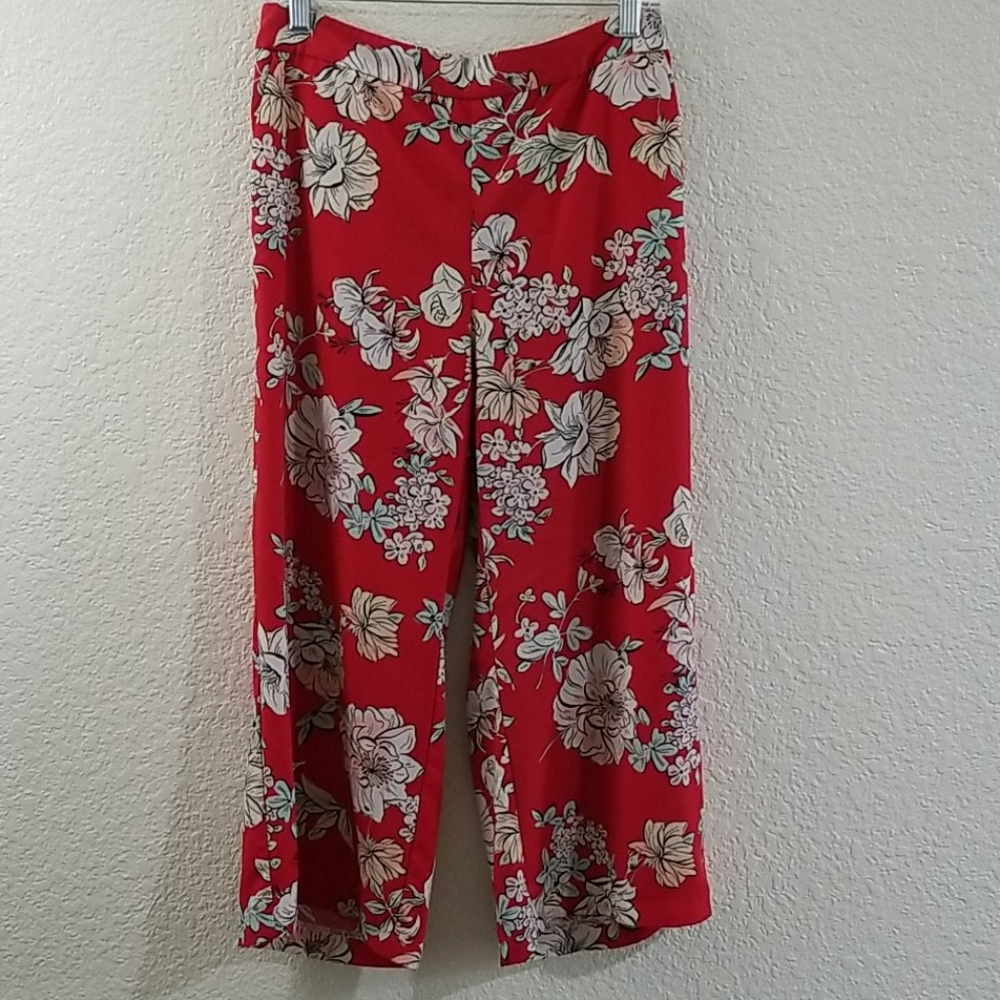 ZARA's red flower prints traight cropped pants